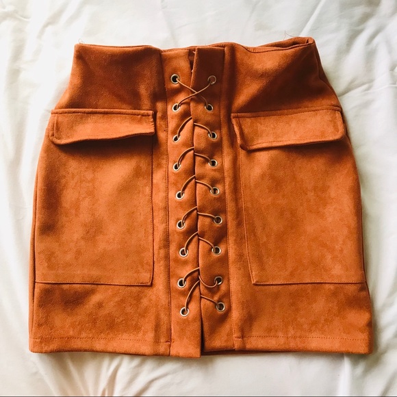 High Waisted Bodycon Skirt with Front Lace Up Tie - Picture 2 of 5